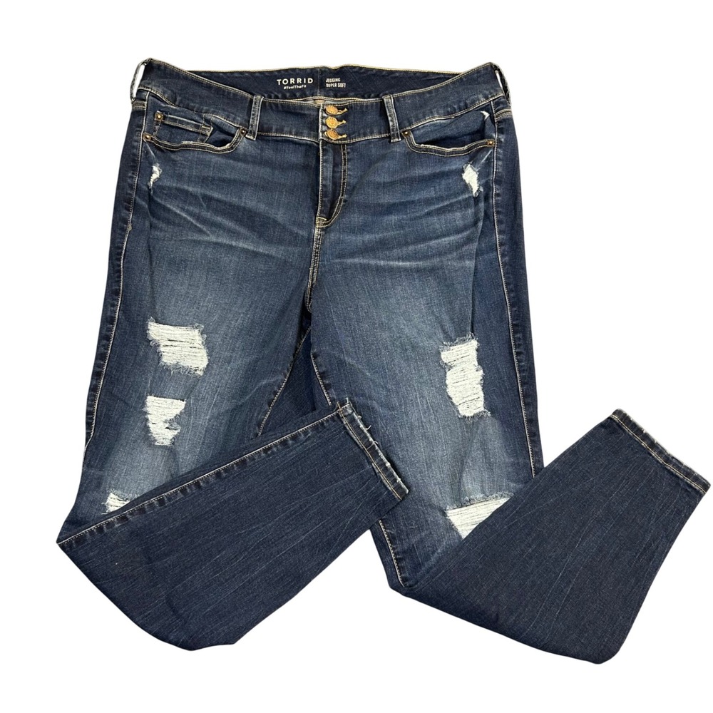Torrid Super Soft Jegging Dark Wash Distressed Ripped Jeans Size 22T Tall